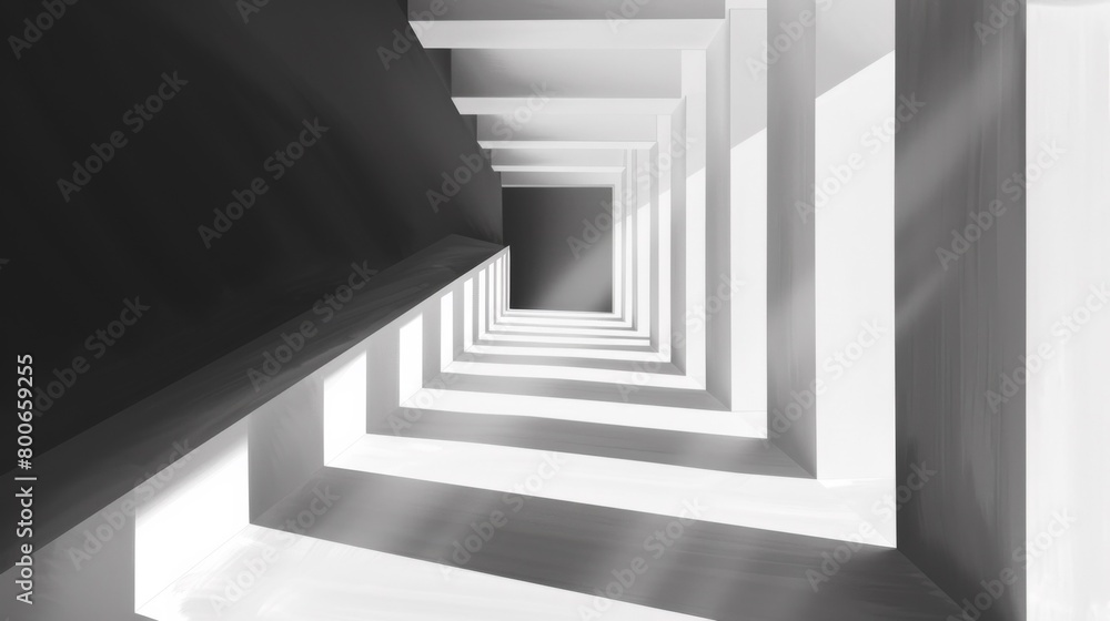 Obraz premium A long hallway with a lot of windows and sunlight coming through, AI