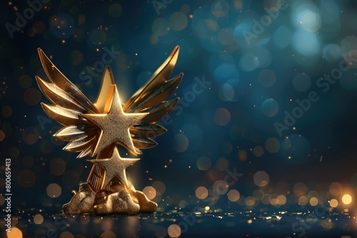 A prestigious golden star award displayed on a table. Suitable for awards ceremony concepts