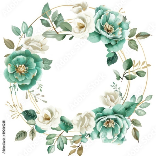 round floral frame crown shaped in light watercolors isolated on a white background