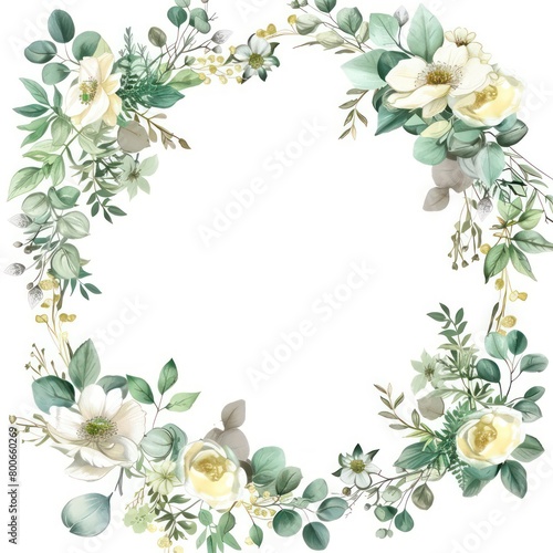 round floral frame crown shaped in light watercolors isolated on a white background
