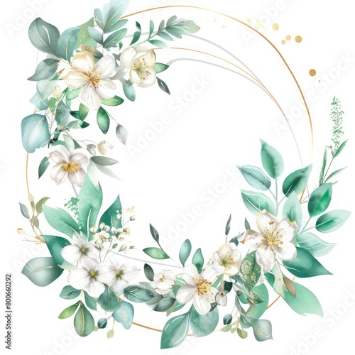round floral frame crown shaped in light watercolors isolated on a white background © Dekastro
