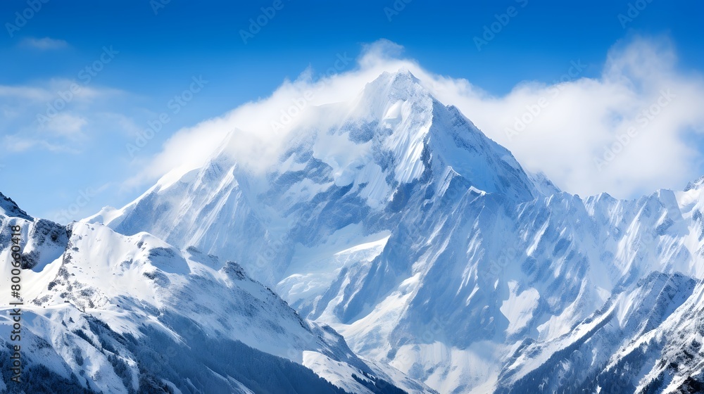 Panoramic view of the snowy mountains of the Caucasus. Russia