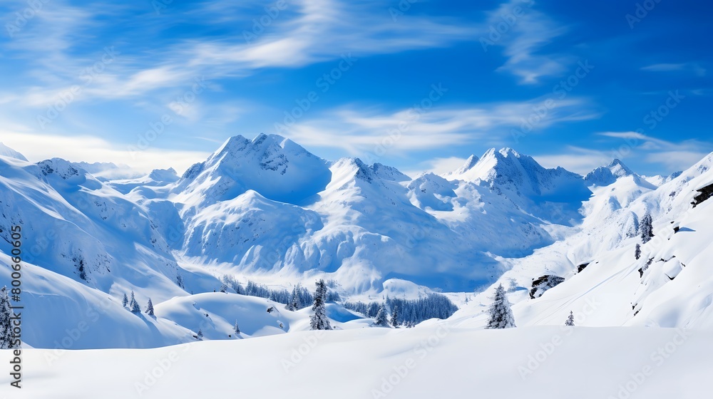 Panoramic view of the Swiss alps in the winter.