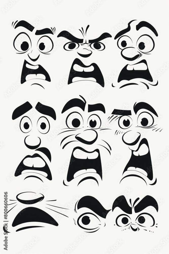Fototapeta premium Collection of cartoon faces showing various emotions. Ideal for educational materials or children's books