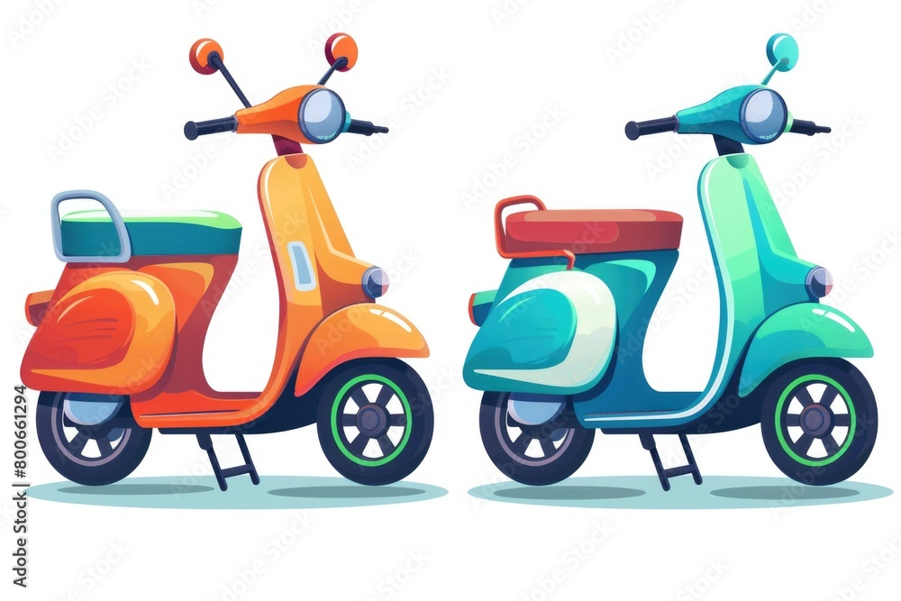 Two motor scooters parked side by side. Great for transportation concept Two motor scooters parked side by side. Great for transportation concept