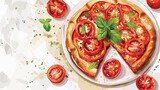 Plate with tasty tomato galette on light background 