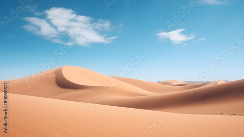 Desert sand dunes panorama with blue sky and white clouds