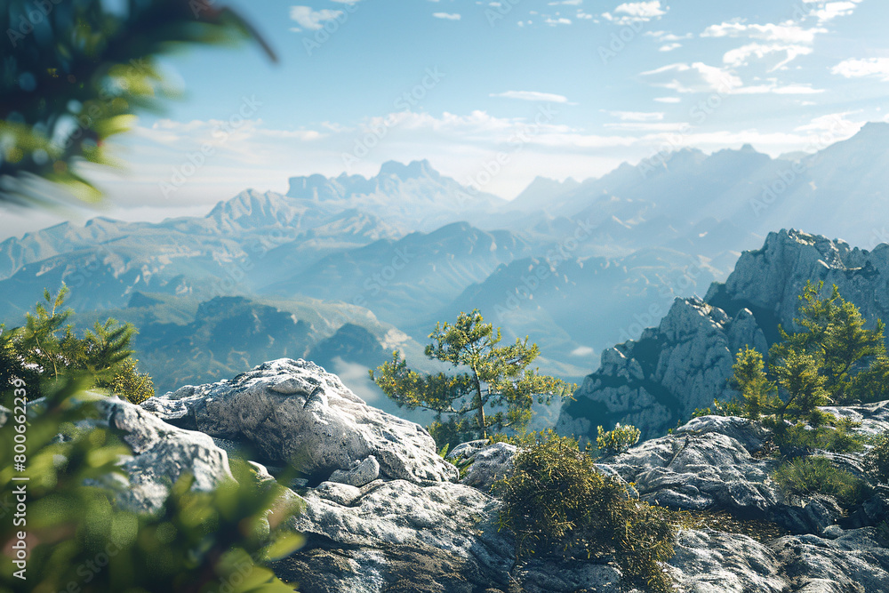 Obraz premium Mountainous landscape with green hills, clouds, and panoramic views