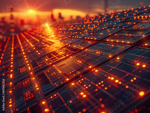 circuit board city at sunset