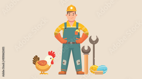 Plumbers uniform with tools Easter egg and chicken 