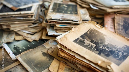 A Pile of Old Photos on a Table photo