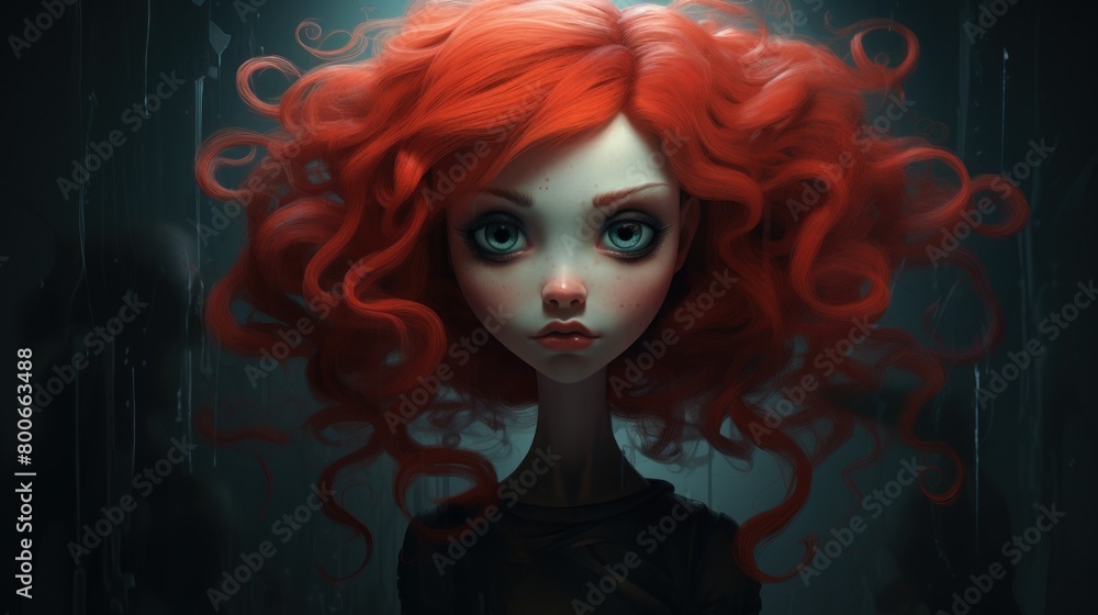 Mysterious Redheaded Doll with Piercing Eyes