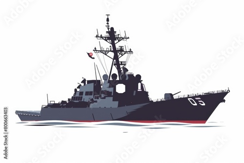 A navy ship sailing on a body of water. Suitable for military and transportation concepts