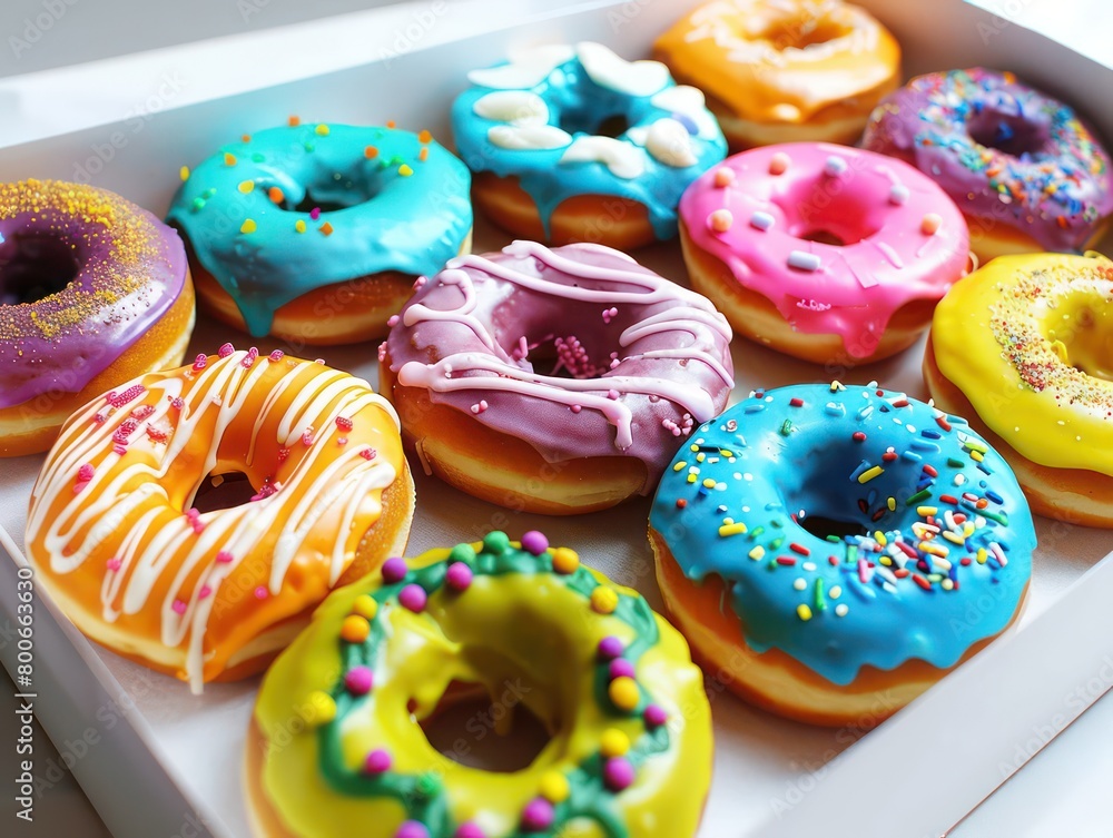colorful donuts in a box