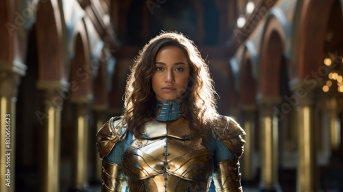 Powerful female superhero in golden armor © Balaraw