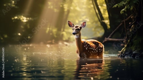 Deer in the forest stream