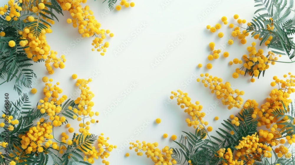 Bright yellow flowers and vibrant green leaves on a clean white background. Perfect for spring or nature-themed designs