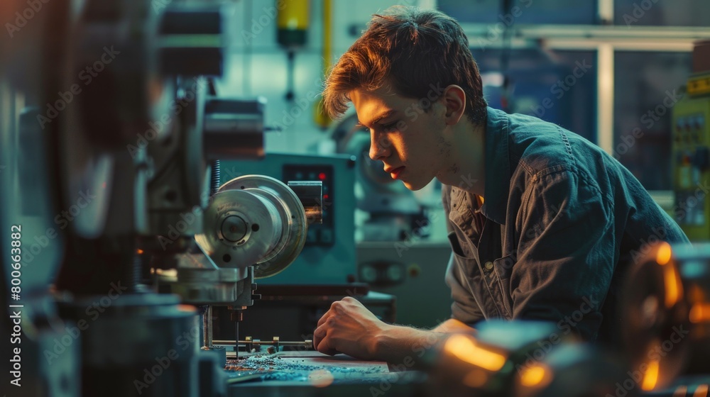 A man working on a machine in a factory. Suitable for industrial concepts A man working on a machine in a factory. Suitable for industrial concepts