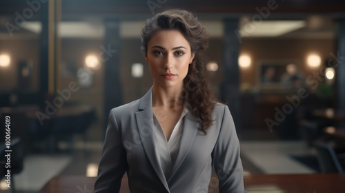 Confident businesswoman in gray suit