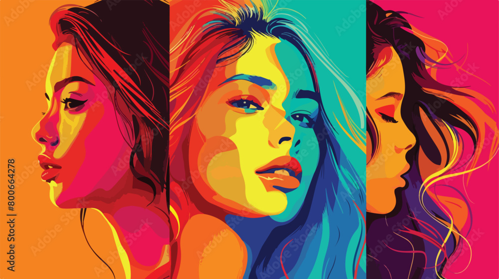 Portrait of beautiful women on color background Vector