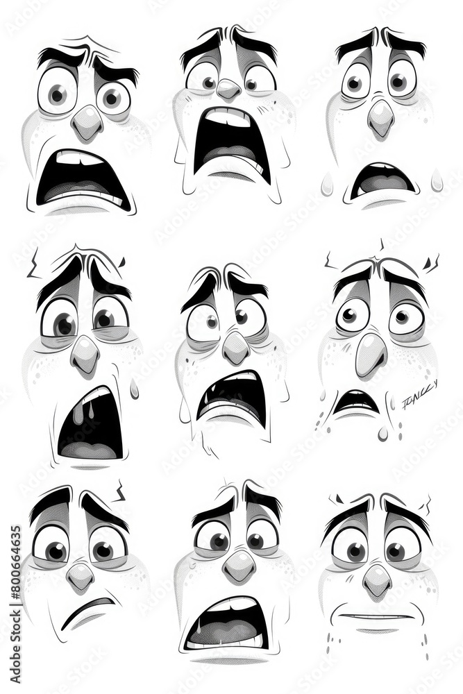 A collection of cartoon faces showcasing different emotions. Perfect for illustrating a wide range of feelings