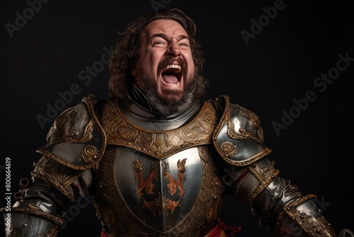 Fierce medieval warrior shouting in battle