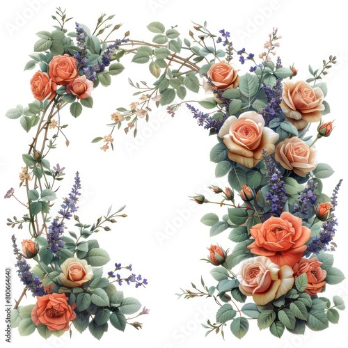 Wallpaper Mural floral arch dome shaped with patterns of roses, lavender, and jasmine, along with natural green leaves and branches, with vibrant colors and white background Torontodigital.ca