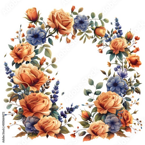 floral arch dome shaped with patterns of roses, lavender, and jasmine, along with natural green leaves and branches, with vibrant colors and white background