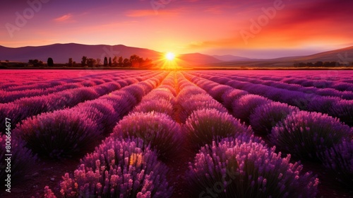 Vibrant Lavender Fields at Sunset