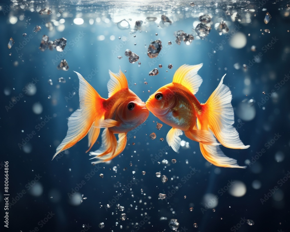 Underwater scene with two vibrant goldfish