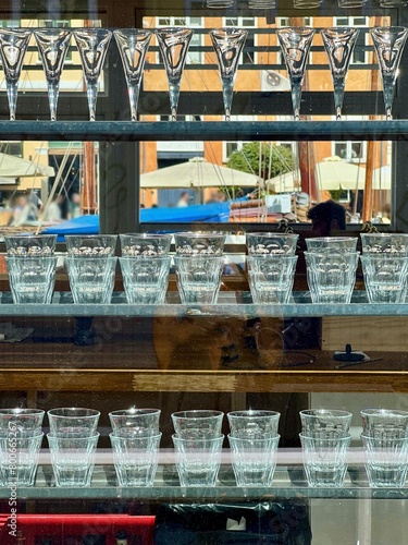Clean glassware in a bar