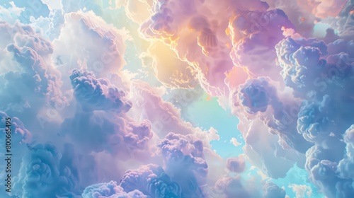 image of subtly iridescent clouds over a light blue sky background