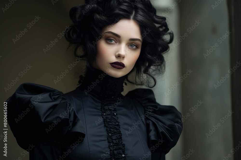 Elegant woman in black dress with dark makeup Elegant woman in black dress with dark makeup