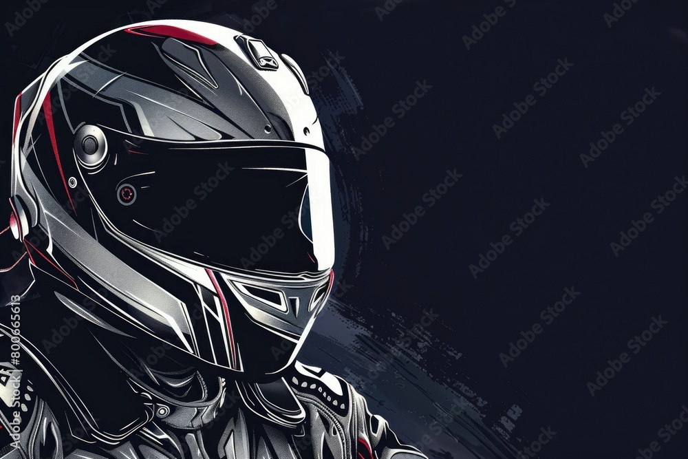 Fototapeta premium A person wearing a helmet and a leather jacket. Suitable for motorcycle or safety concept