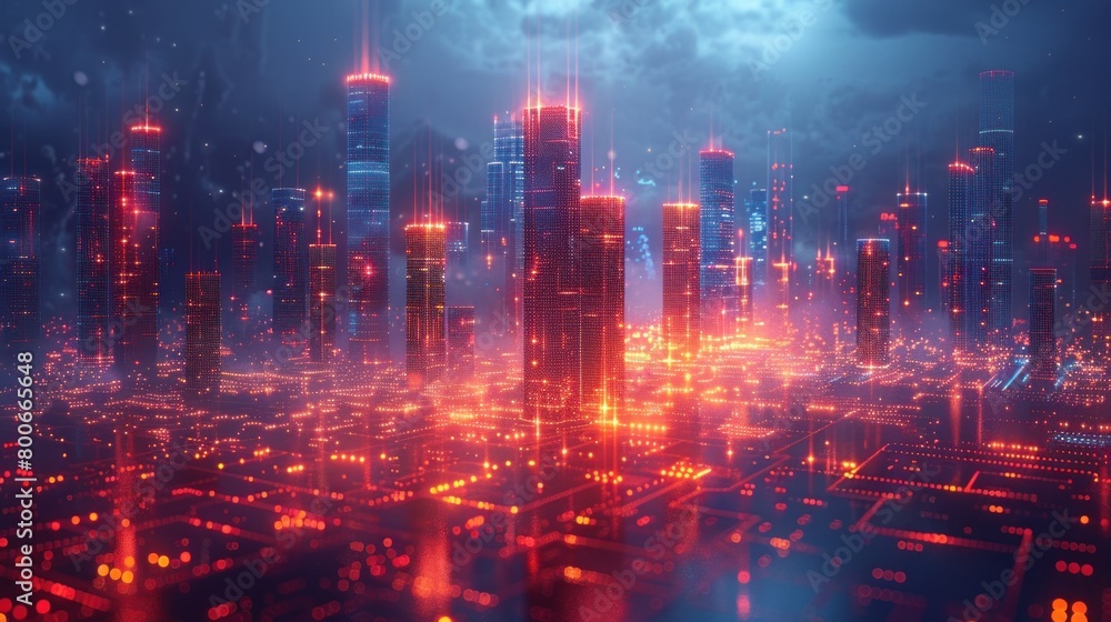 Fototapeta premium wireframe cityscape in futuristic style Futuristic smart city vector illustration isolated with skyscraper building technology management concept