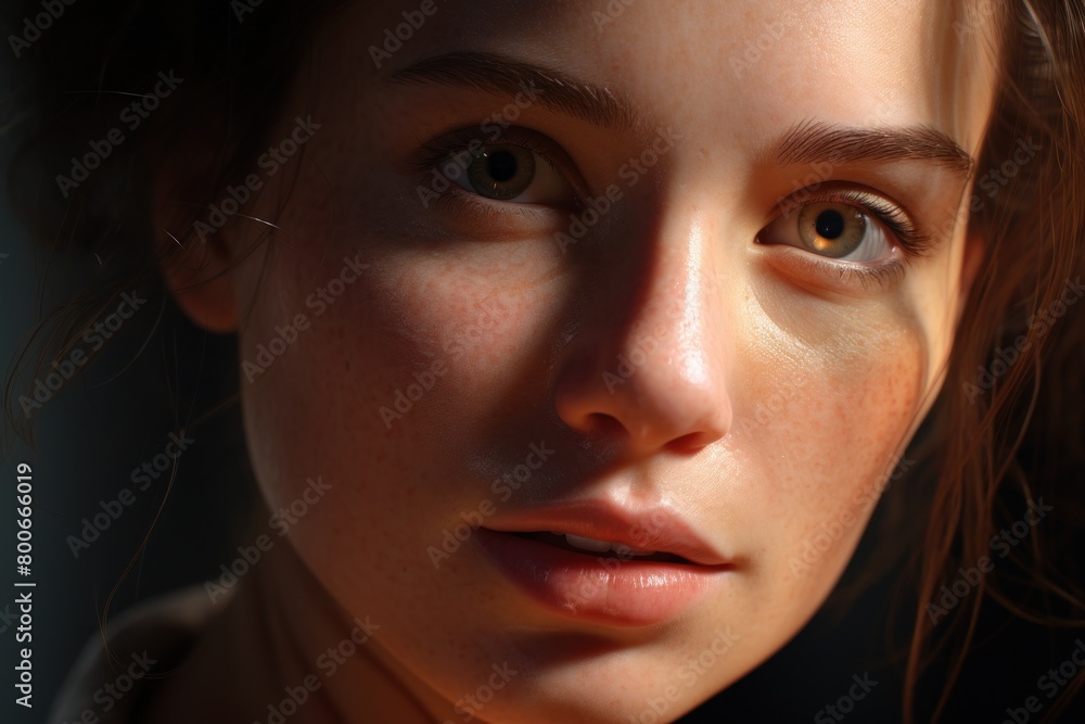 Pensive young woman with intense gaze Pensive young woman with intense gaze