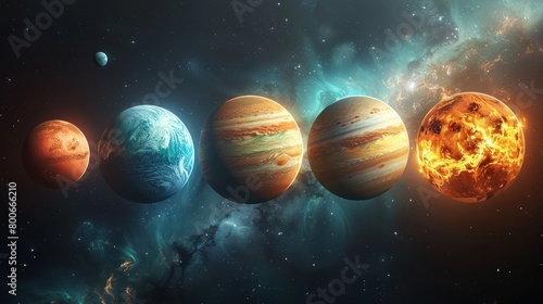 Cartoon solar system. Small planet Space galaxy astronomy. Sun Mercury Venus Earth Mars Jupiter Saturn Uranus Neptune Comets Asteroids