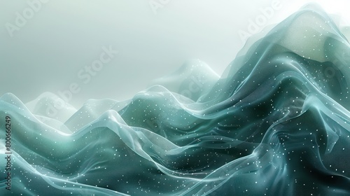 graphic illustration with vibrant, fluid lines in shades of silver, jade and blue with white background