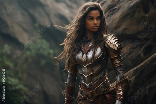 Powerful female warrior in fantasy armor