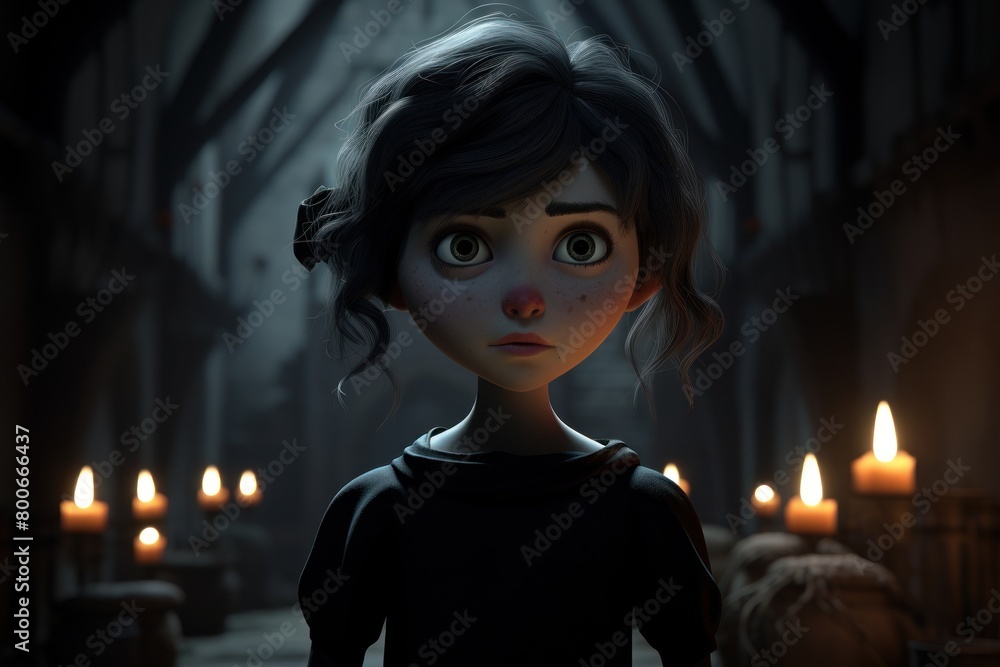 Haunting portrait of a young girl in a dark setting Haunting portrait of a young girl in a dark setting