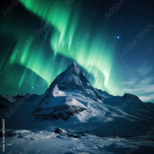 Breathtaking Aurora Borealis over Snowy Mountain Landscape
