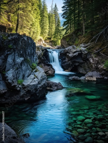 Serene Waterfall in Lush Forest