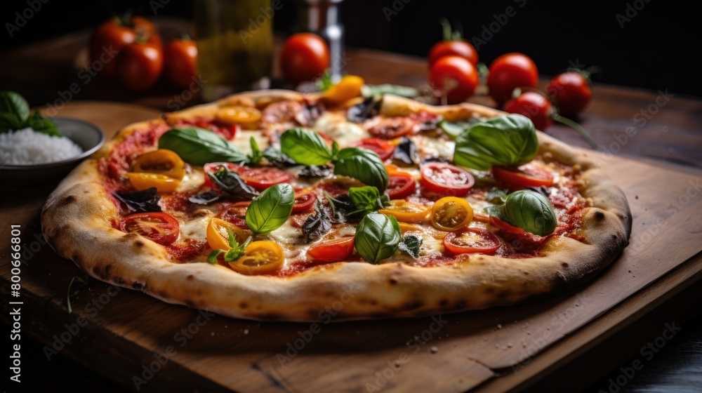 Delicious homemade pizza with fresh vegetables Delicious homemade pizza with fresh vegetables