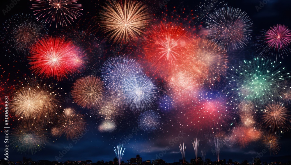 Vibrant Fireworks Display Over City Skyline Vibrant Fireworks Display Over City Skyline
