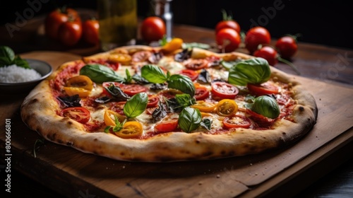 Delicious homemade pizza with fresh vegetables
