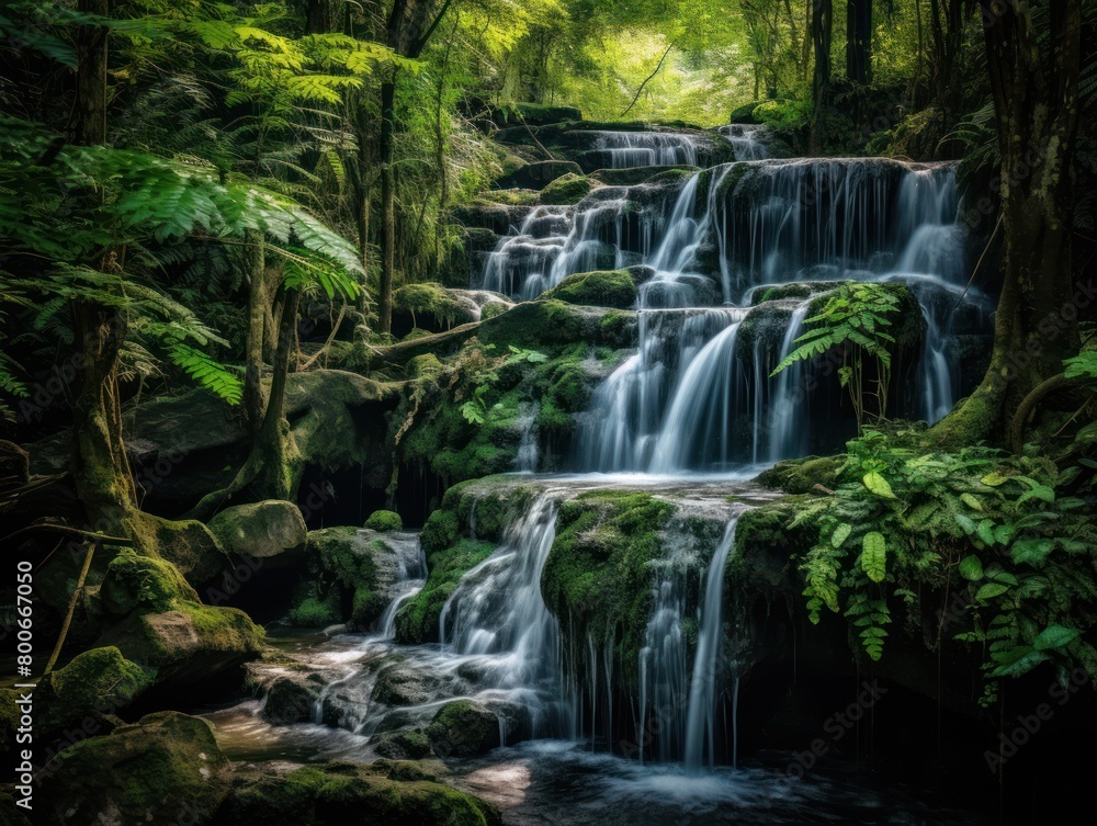 Lush Waterfall in Verdant Forest