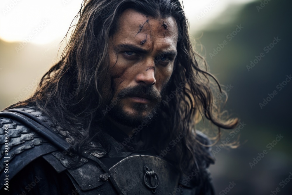 Rugged warrior with intense gaze Rugged warrior with intense gaze