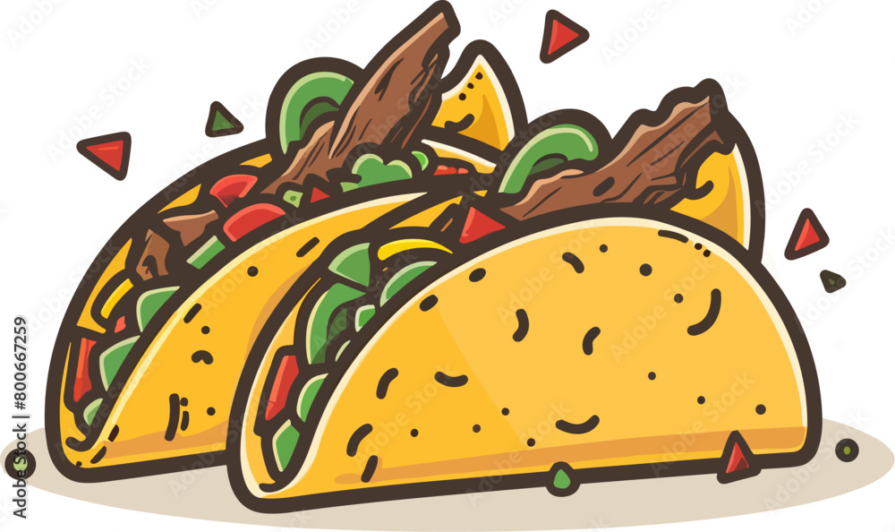 Illustration of a Taco with Beef, Tomato, and Vegetables Illustration of a Taco with Beef, Tomato, and Vegetables