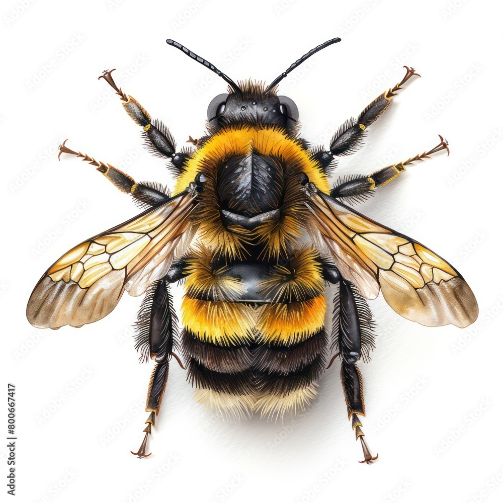 honeybee, top view isolated on a white background, realistic honeybee, top view isolated on a white background, realistic
