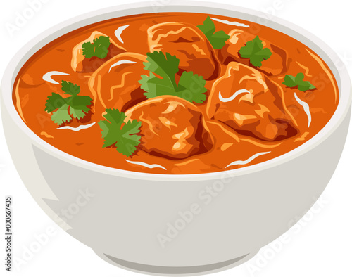 Illustration of a bowl of chicken curry garnished with parsley